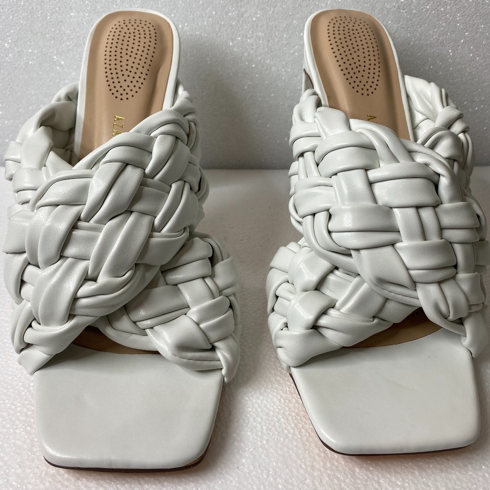 White sandal with woven straps